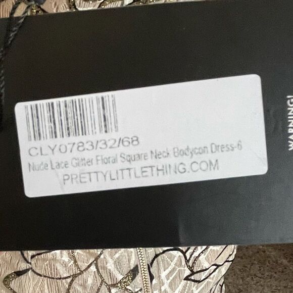 NWT Pretty Little Things Gold Glitter Nude Square Neck Bodycon Mini Dress Size 2 - Picture 14 of 16
